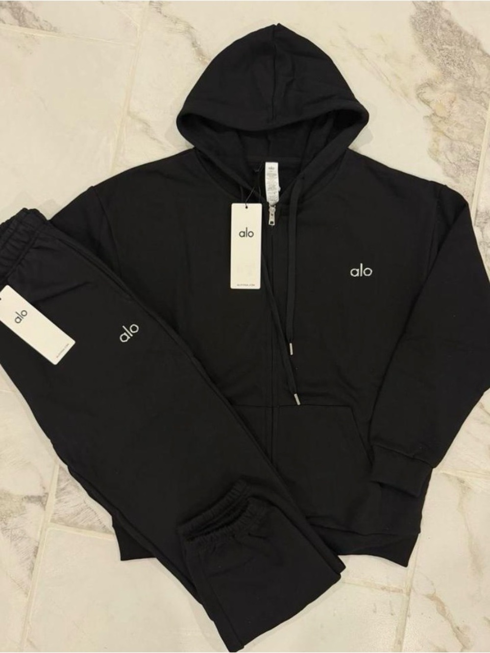 ALO Yoga Men's Black Zip Hoodie and Jogger Set